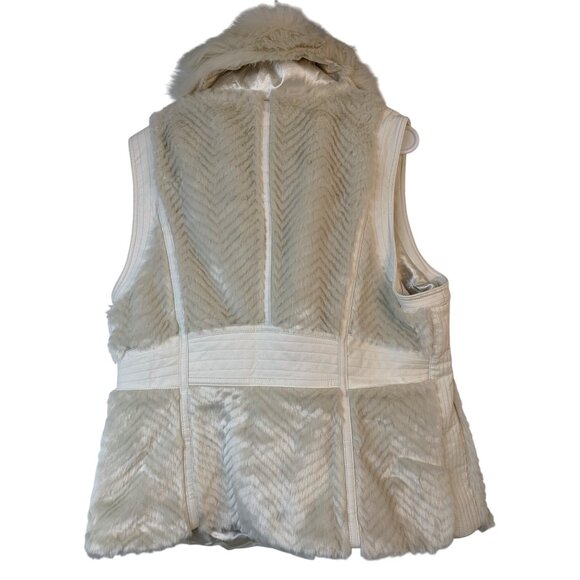 Guess Womens Cream Faux Fur & Leather Asymmetric Zip Vest XL 10009 - Picture 5 of 12